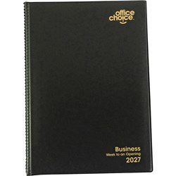 Office Choice 2027 A4 Business Black PVC Week To View 1hr Appointment Diary